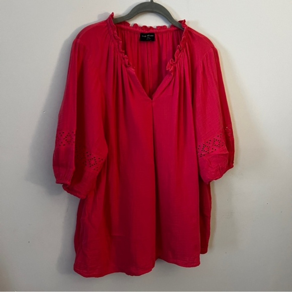 Lane Bryant Pink Tunic Top Ruffle Collar Puff Sleeves Size 14/16